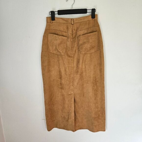 Vintage Orvis Green Label Ultrasuede Modest High Waist Camel Tan Maxi Skirt 8 - Picture 6 of 8